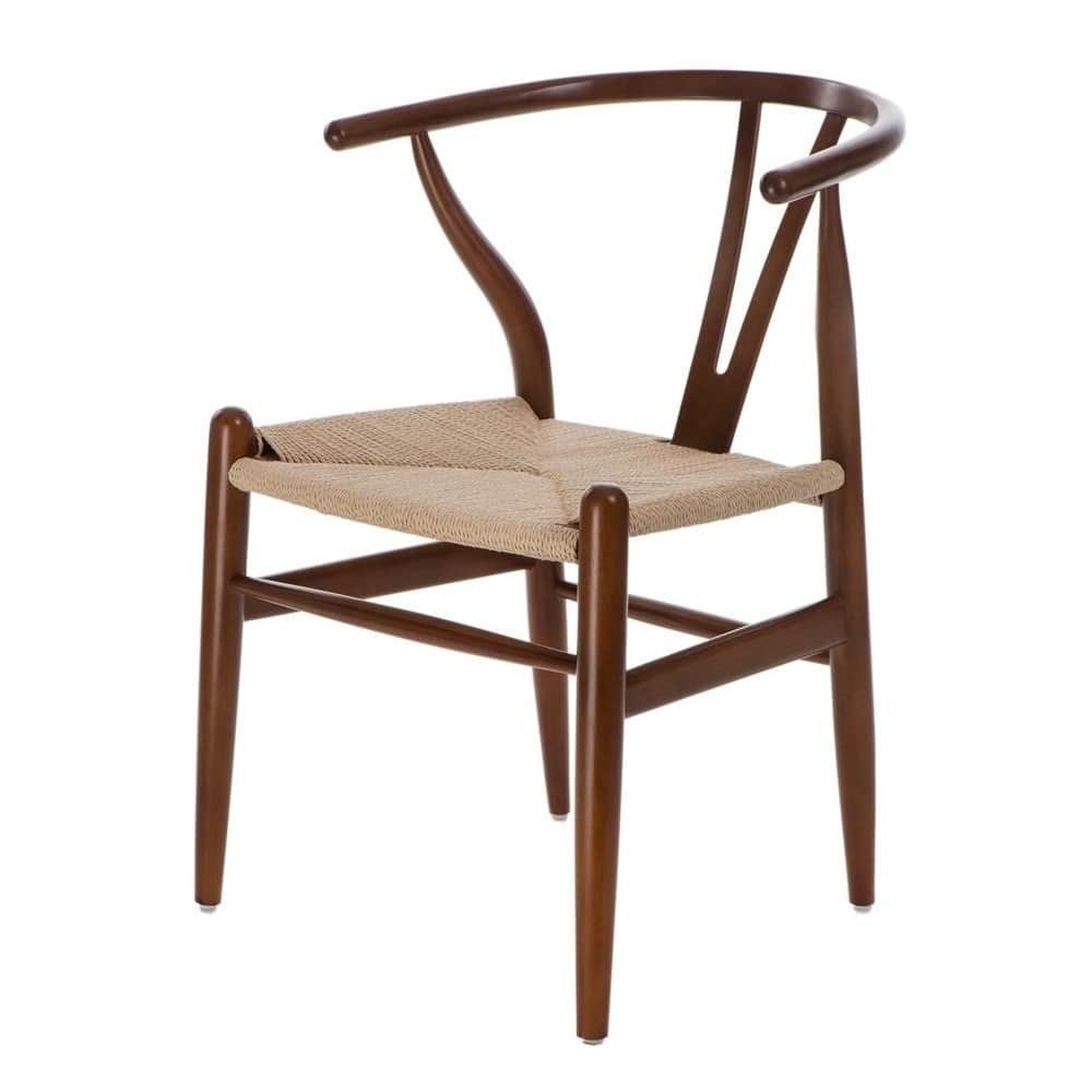 A side chair with a distinctive curved, Y-shaped backrest and armrests. The seat is upholstered with… — 3D model