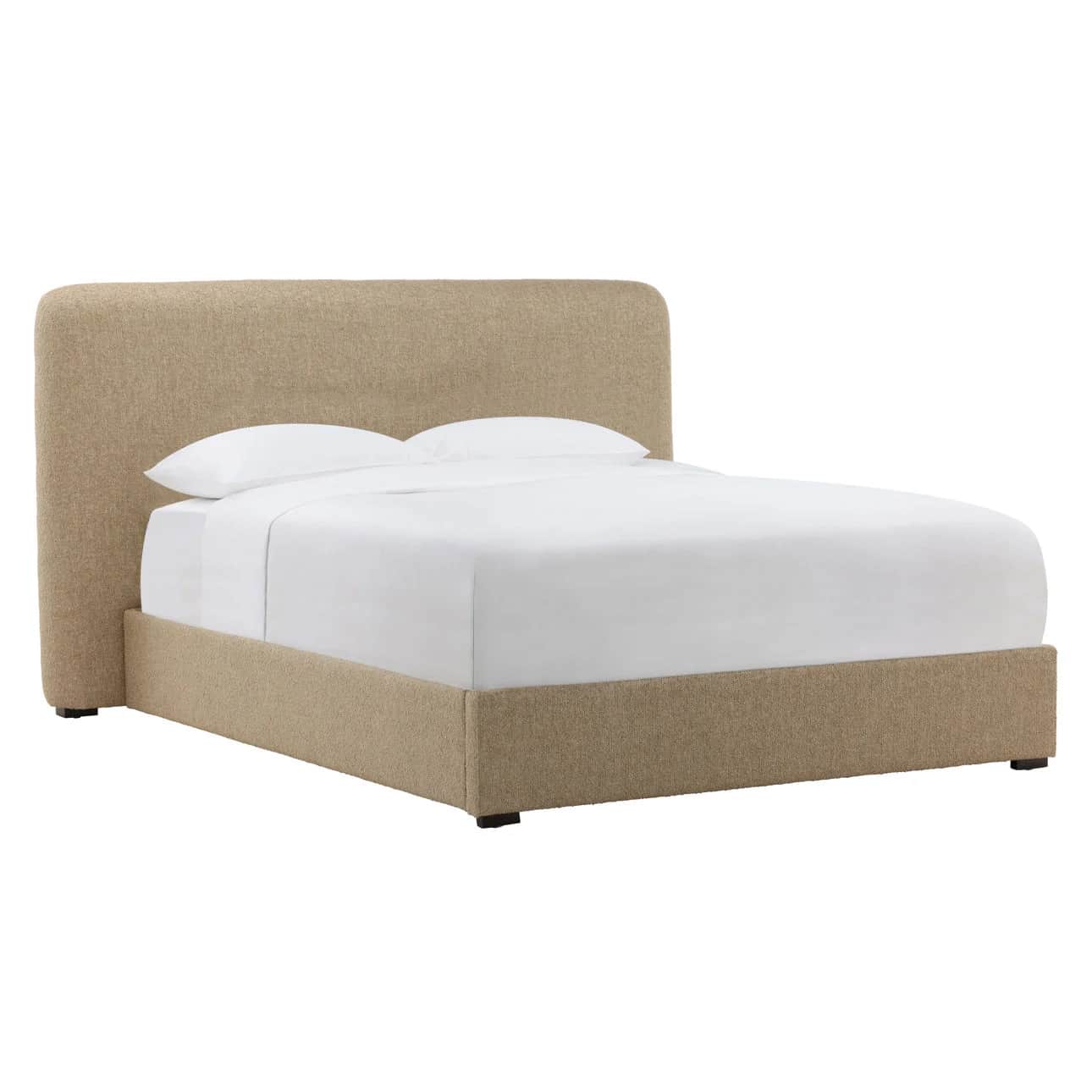 A contemporary upholstered bed frame with a gently curved, rectangular headboard and a low-profile p… — 3D model