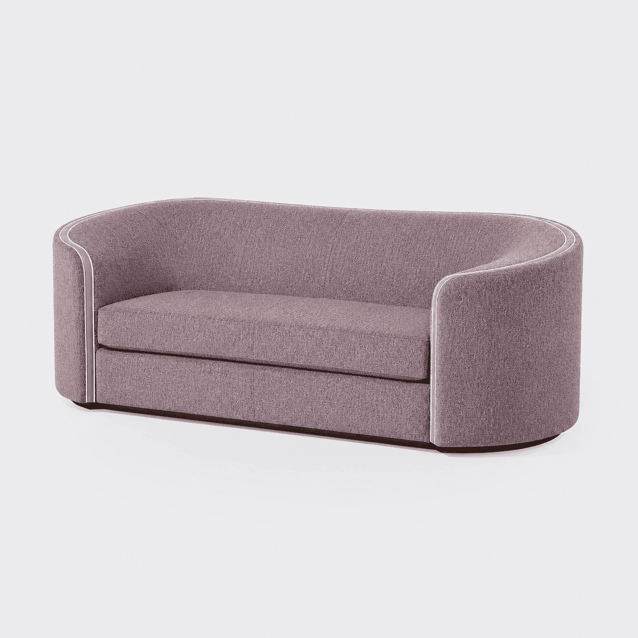 A two-seater sofa with a rounded, barrel-shaped back and arms. It features a textured, woven fabric… — 3D model