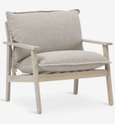 A modern lounge armchair featuring a light-toned wooden frame and generously padded fabric cushions.… — free STL 3D model