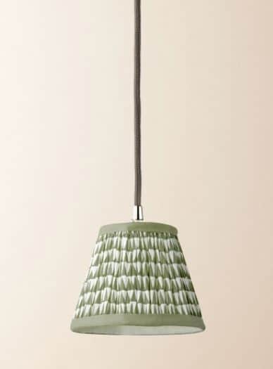 A mini pendant light featuring a conical shade made of pleated fabric. The fabric displays a geometr… — 3D model