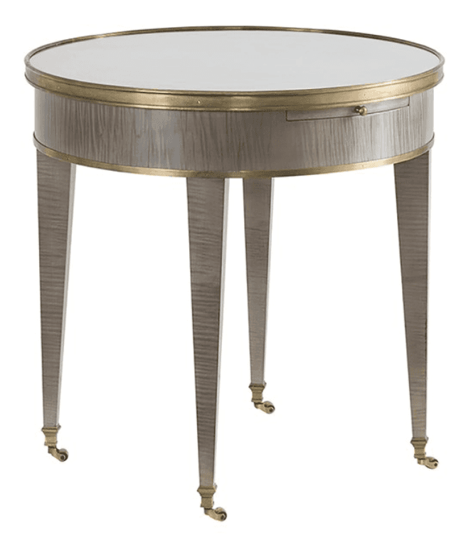A round accent table in a Neoclassical or French-inspired style, featuring a mirrored top surface, b… — 3D model