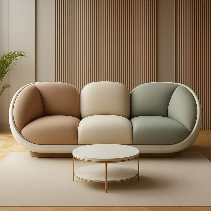 A contemporary biomorphic upholstered sofa featuring a multi-toned fabric palette and fluid, curvili… — 3D model