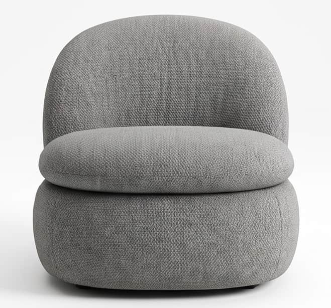 A contemporary, armless lounge chair with a rounded, sculptural silhouette, entirely upholstered in… — 3D model