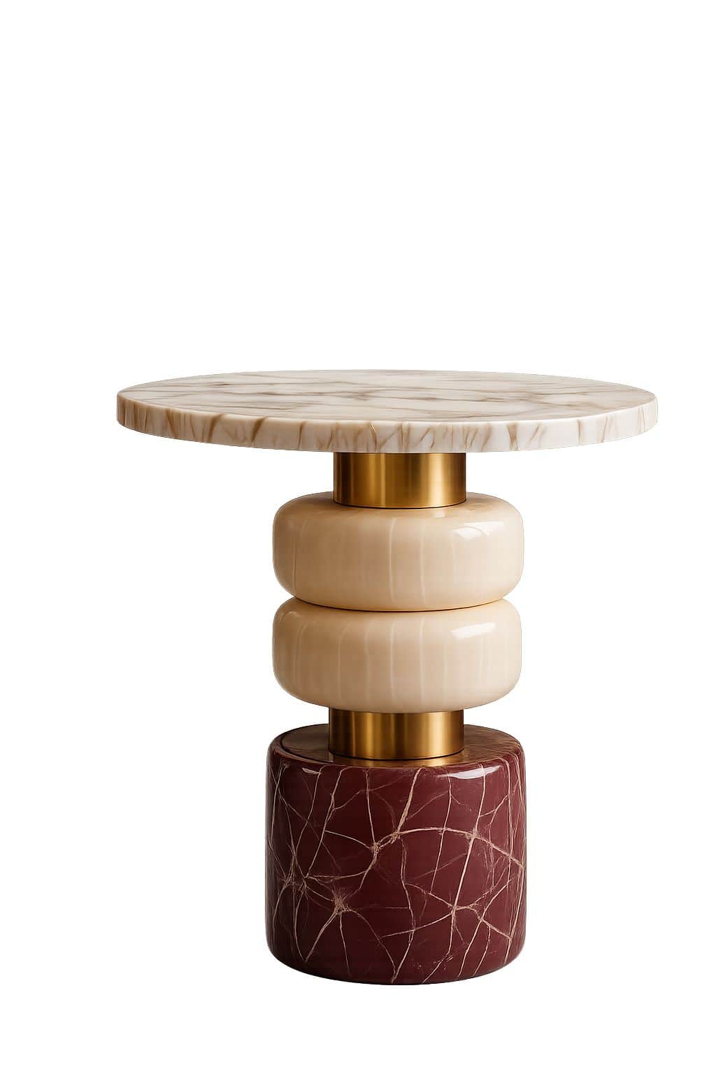 A decorative side table with a round marble top featuring a veined pattern. The pedestal base is com… — free BLEND 3D model