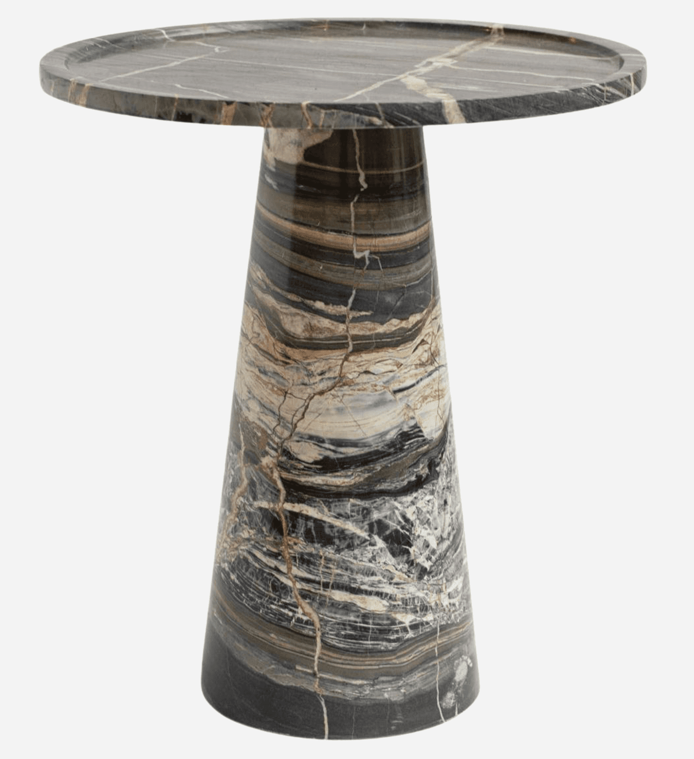 A round side table with a single, conical pedestal base. The tabletop is flat with a slightly raised… — 3D model