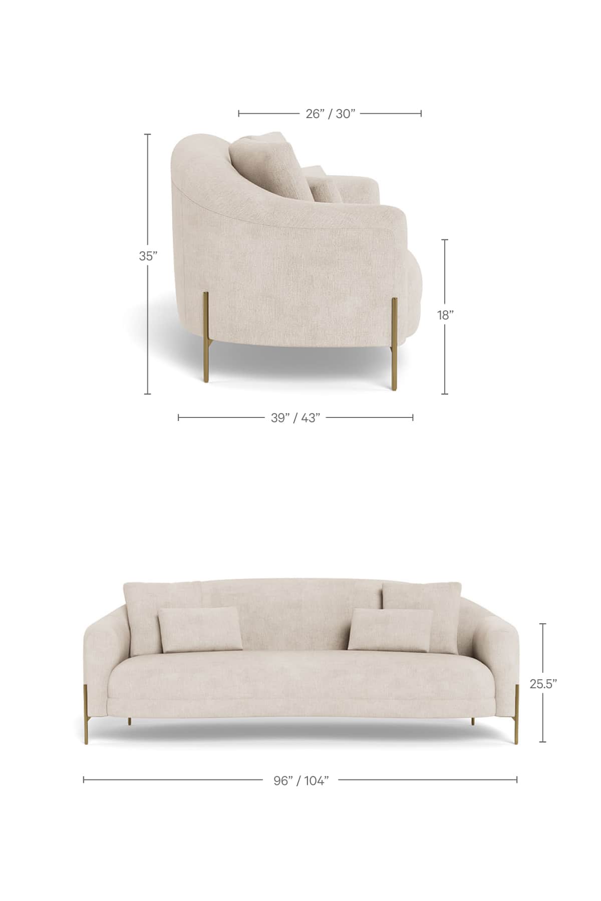 A contemporary sofa with a curved back and a plush, textured upholstery. It features clean lines, ge… — 3D model