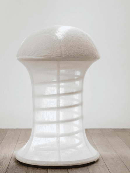 A contemporary white mushroom-shaped stool with a textured, domed seat and a translucent, fluted, ho… — 3D model