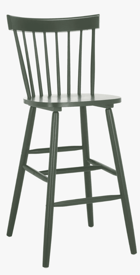 A dark green wooden bar stool with a spindle back and a circular seat. The stool features four taper… — 3D model