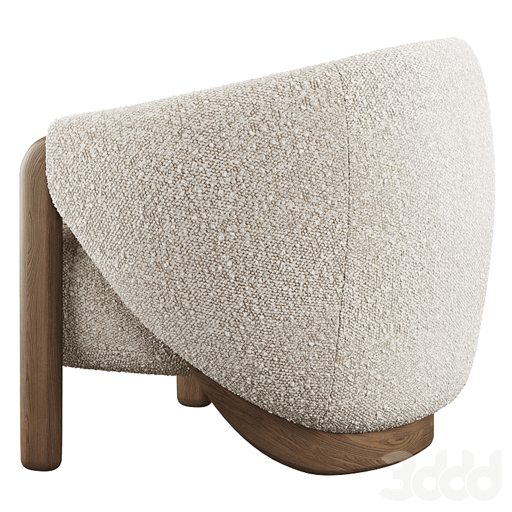 A contemporary armchair with a rounded, upholstered seat and back, supported by a wooden base and le… — free OBJ 3D model