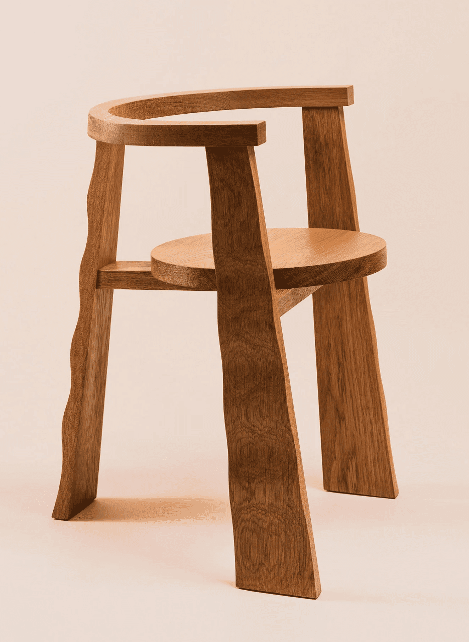 A contemporary solid wood chair featuring a distinctive sculptural form. It has a circular seat supp… — free OBJ 3D model