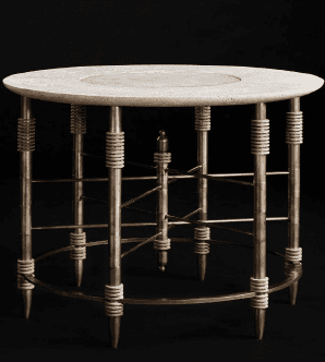 A round accent table featuring a light-colored, possibly travertine, stone top with a subtle circula… — 3D model