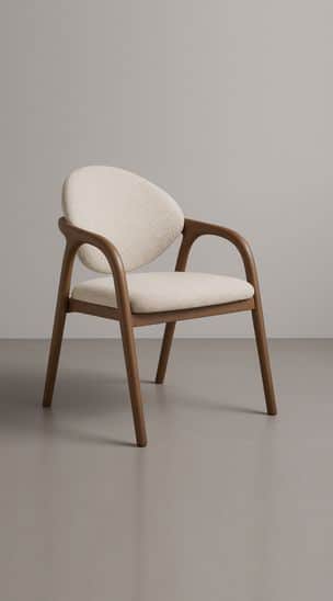 A modern armchair featuring a curved wooden frame, upholstered seat, and a rounded, separate upholst… — free OBJ 3D model
