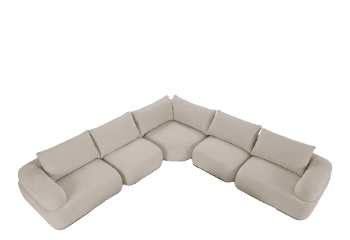 A contemporary modular sectional sofa upholstered in light-colored bouclé fabric, featuring multiple… — 3D model