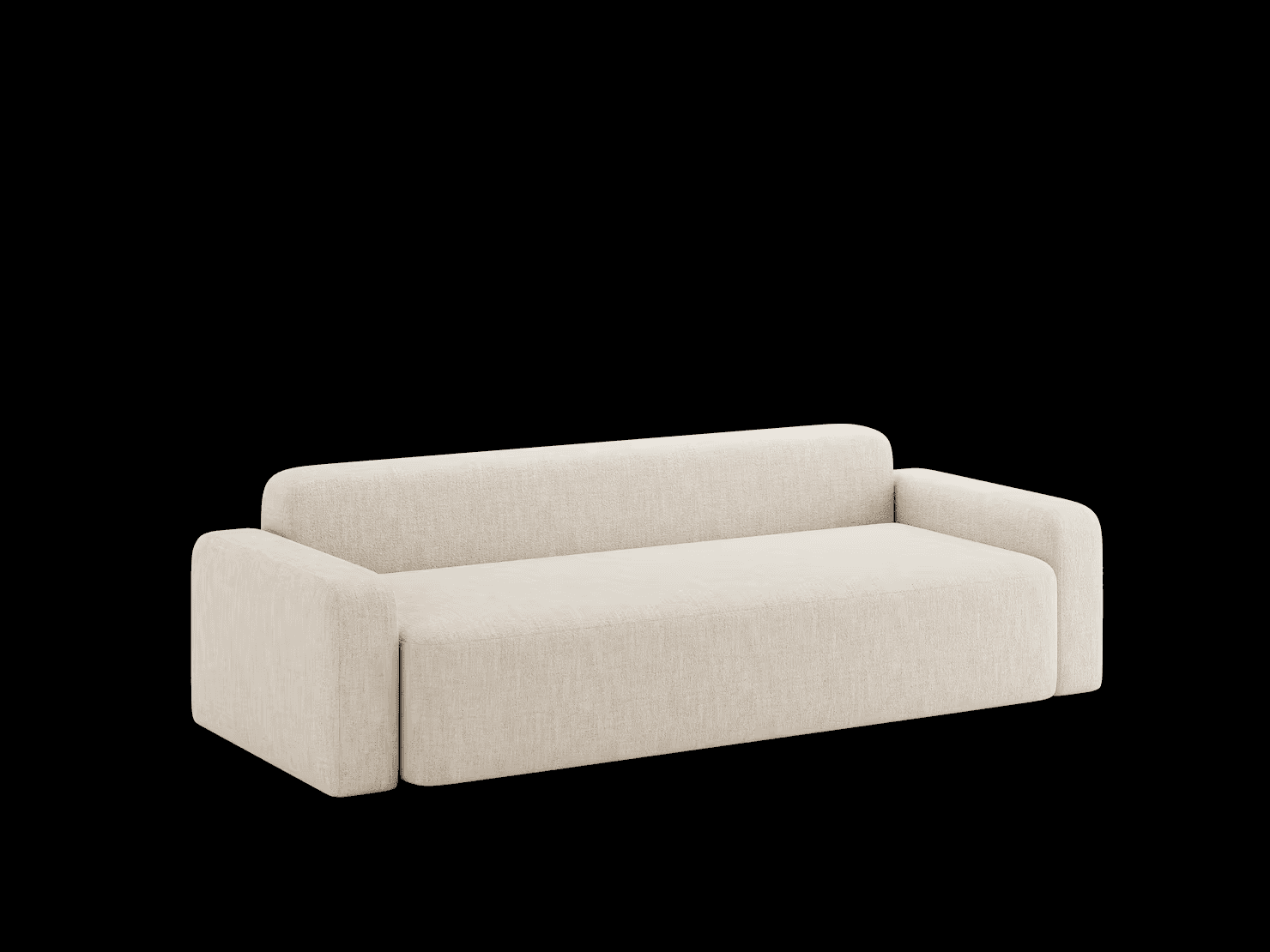 A modern, upholstered sofa with clean lines and a low profile. It features integrated armrests and a… — 3D model