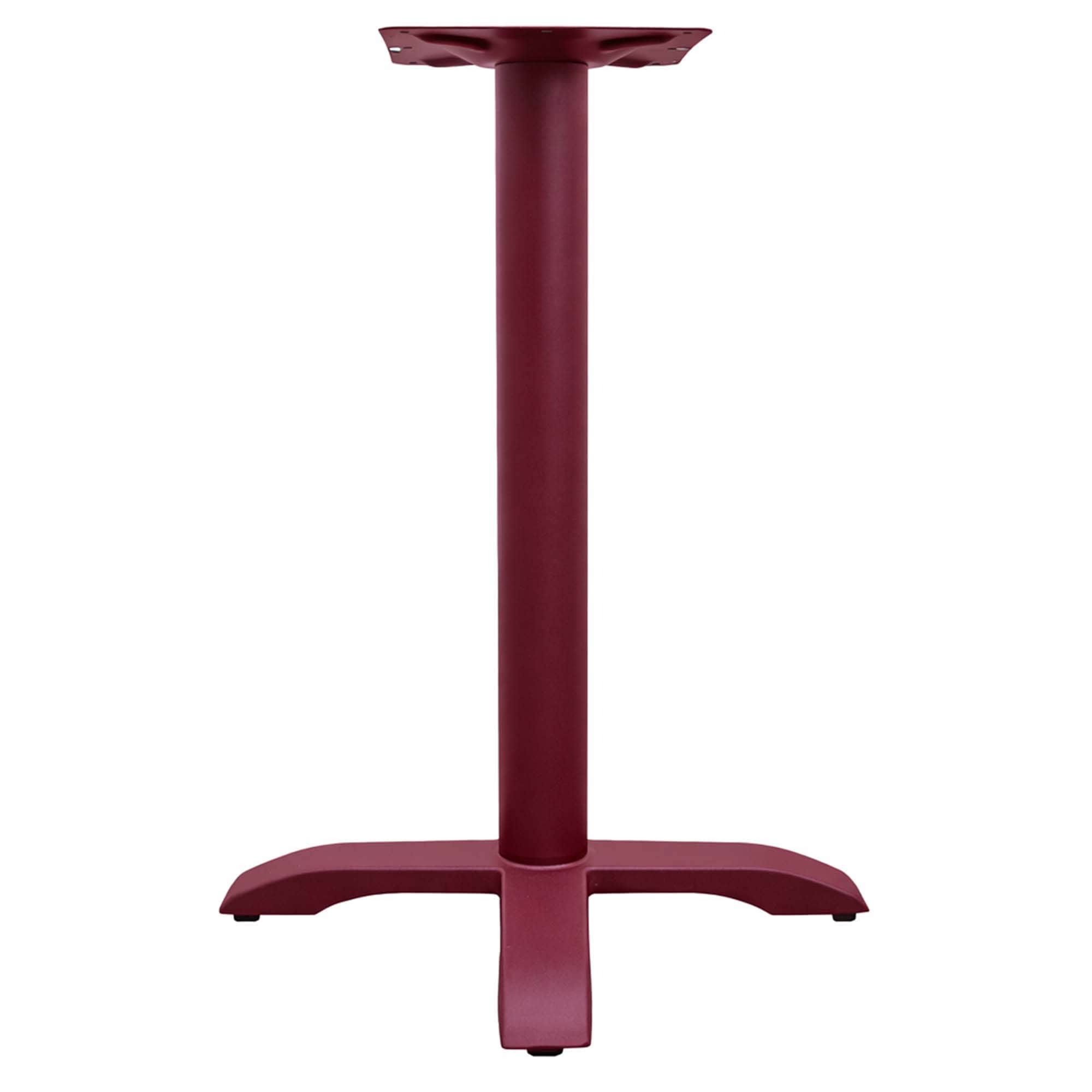 A single, central column table base constructed from metal, featuring a deep burgundy, possibly powd… — 3D model