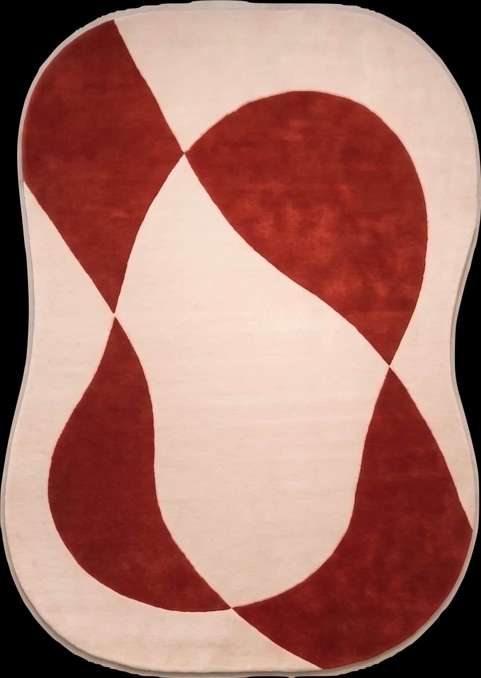 An irregularly shaped area rug featuring a two-tone abstract pattern in cream and reddish-brown (ter… — 3D model