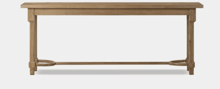 A long, narrow wooden console table with a rectangular top surface. It features four straight, block… — 3D model