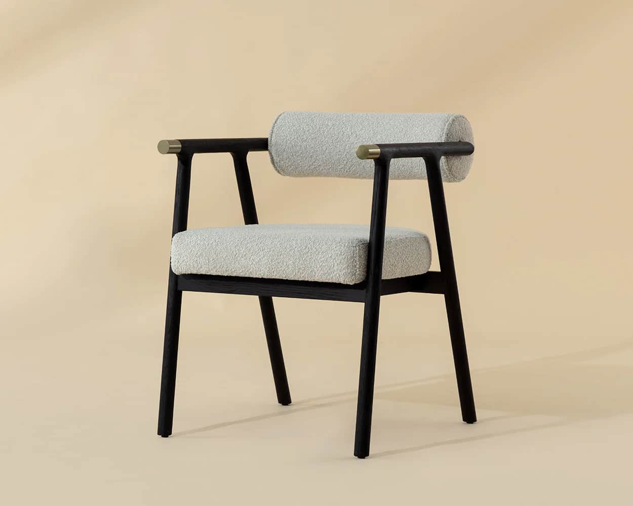 A contemporary armchair featuring a dark, possibly black-stained, wooden frame with clean lines. The… — 3D model