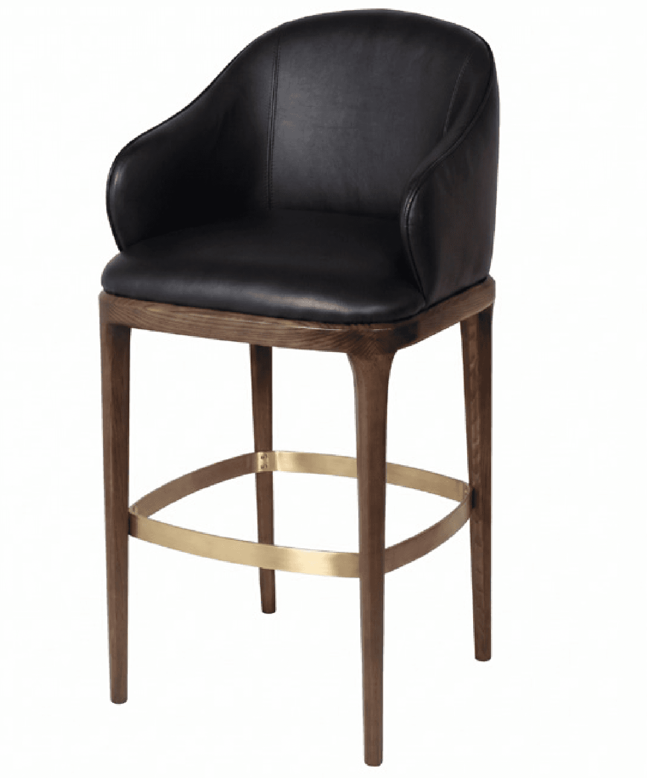 A contemporary bar stool featuring a plush black leather upholstered seat and back with integrated a… — 3D model