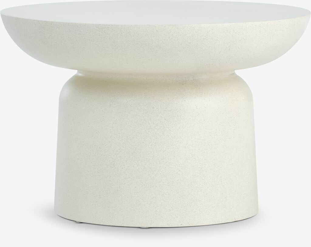 A small, off-white side table with a distinct two-part form: a wide, shallow, dish-like top and a so… — 3D model