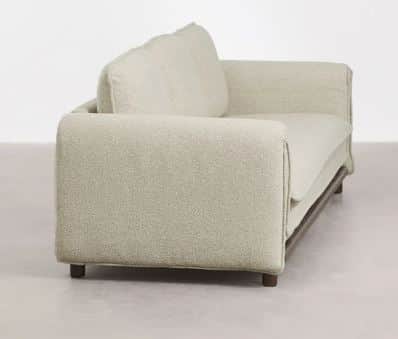 A light-colored, textured upholstered loveseat with wide, squared block arms, loose back and seat cu… — 3D model