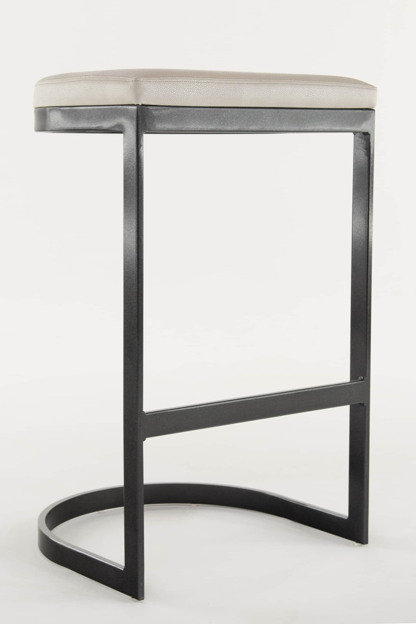 A contemporary backless bar stool featuring a charcoal gray powder-coated metal frame with a sled ba… — 3D model