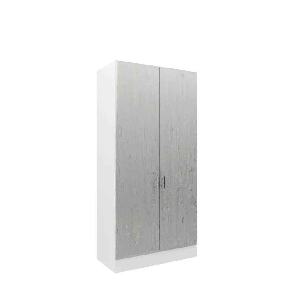 A tall, rectangular freestanding wardrobe cabinet featuring two hinged doors. The cabinet body is re… — 3D model