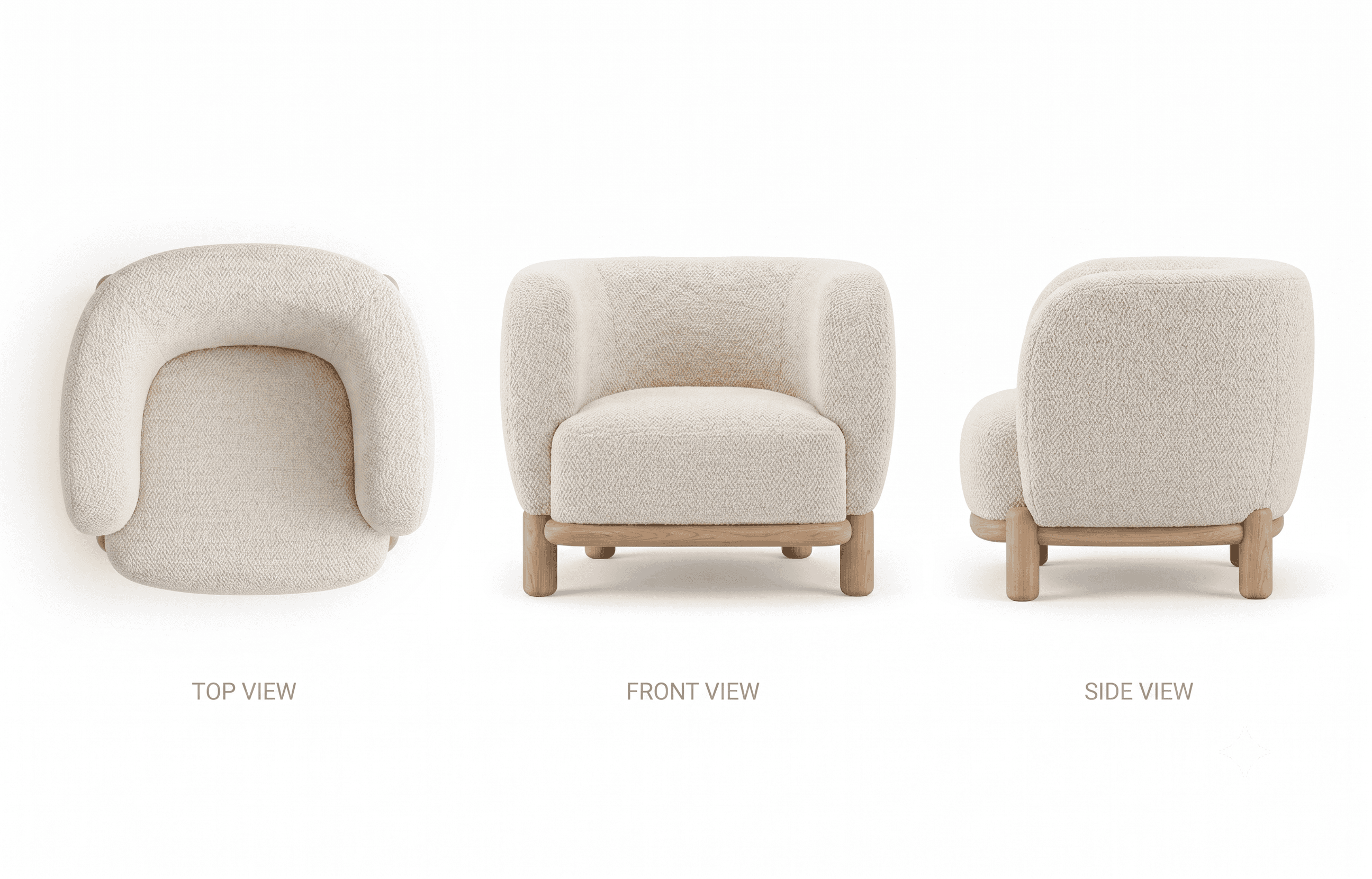 A modern upholstered armchair featuring a rounded back and seat, supported by short wooden legs, pre… — 3D model