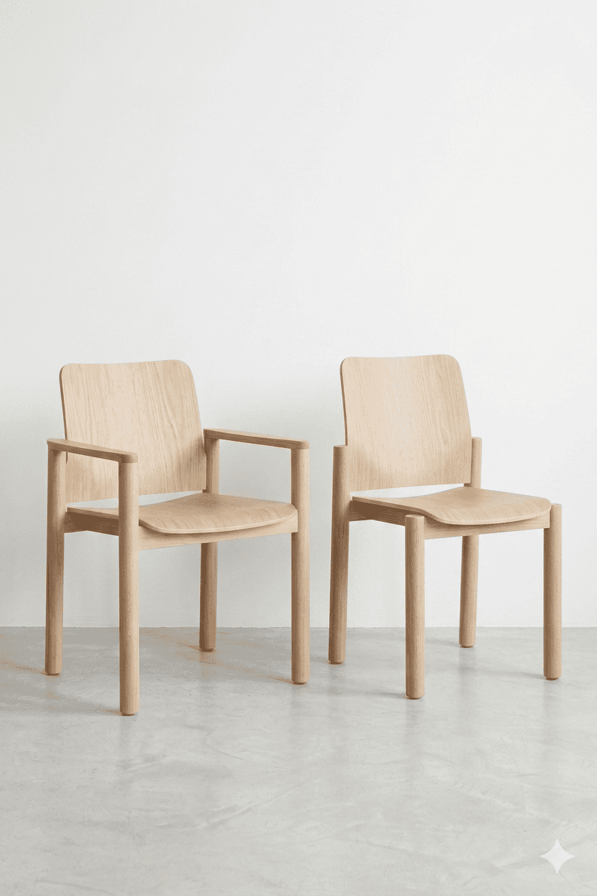 Two contemporary wooden chairs are positioned against a plain white background. The chair on the lef… — free FBX 3D model