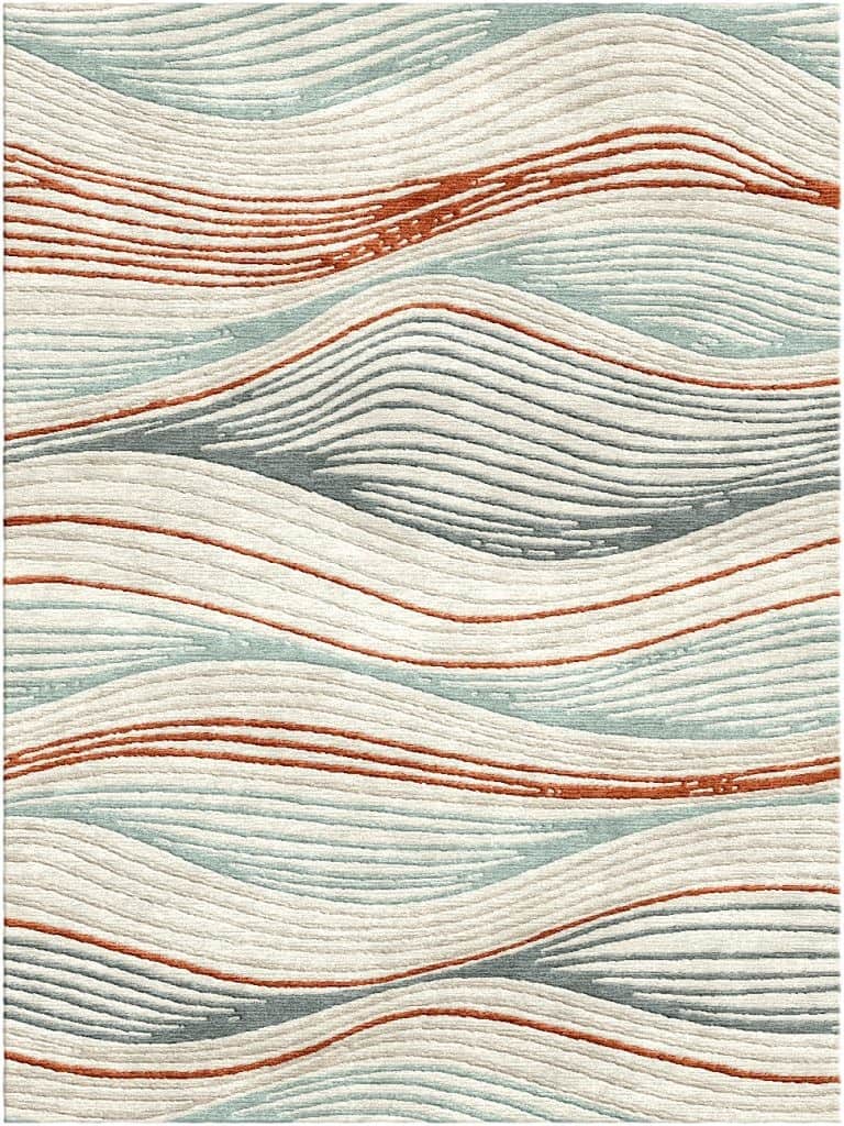 A rectangular rug with a modern abstract wave pattern. The pattern features multiple parallel wavy l… — 3D model