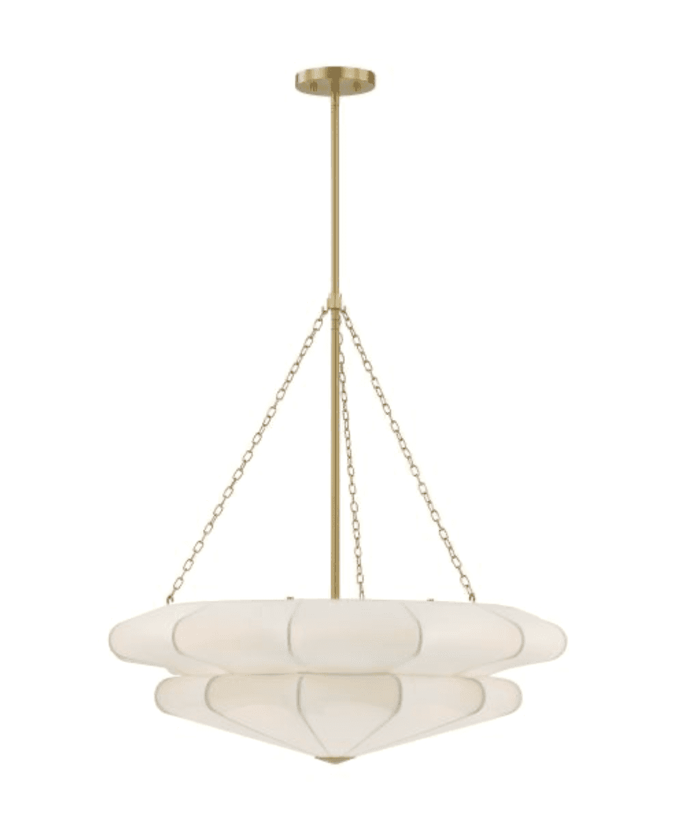 A contemporary ceiling-mounted light fixture featuring a satin brass finish and a distinctive tiered… — 3D model