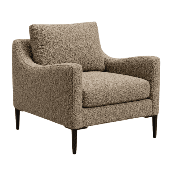 A contemporary armchair featuring full upholstery in a textured boucle-style fabric. It has a boxy s… — 3D model