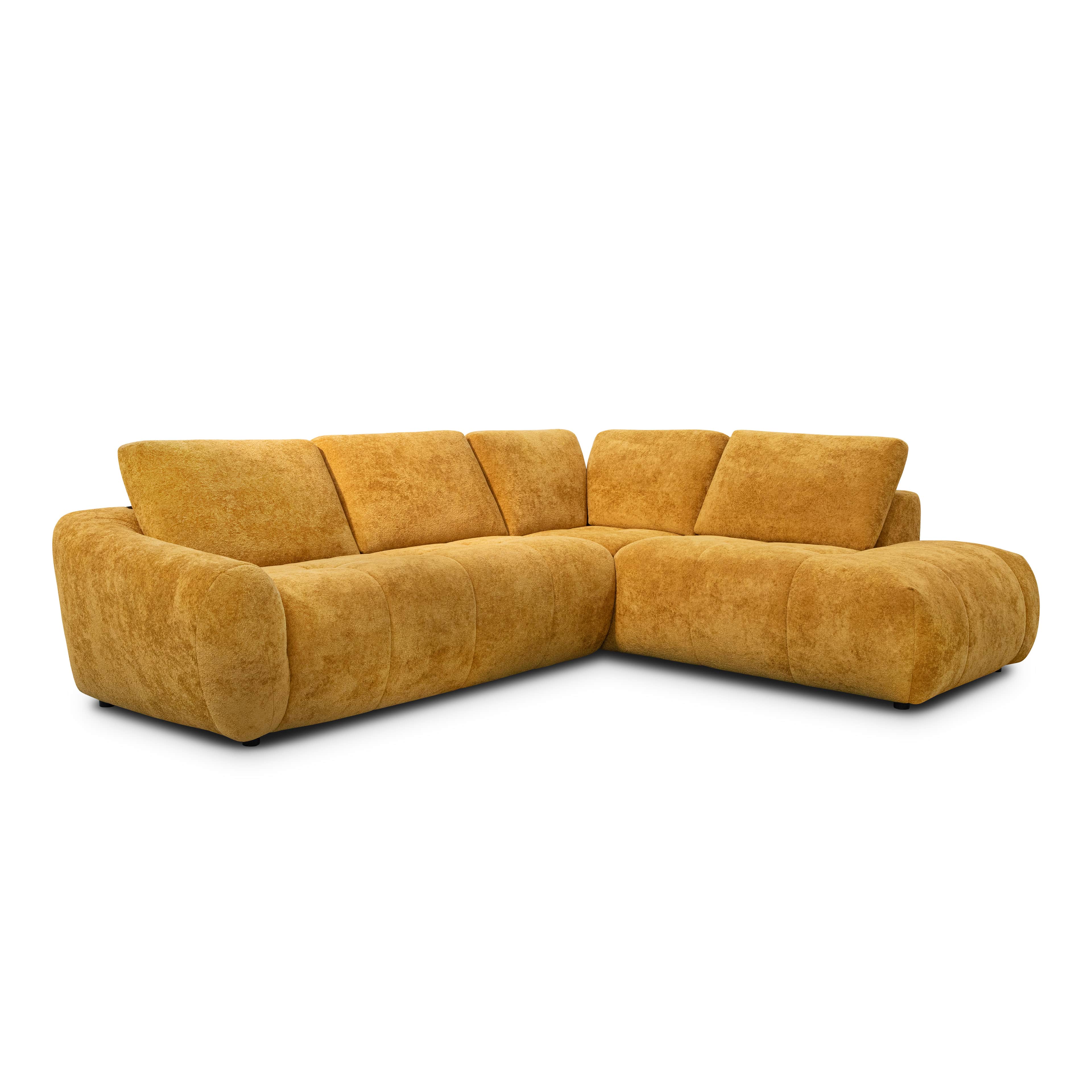 A large, modern L-shaped sectional sofa upholstered in a textured, mustard yellow fabric. It feature… — 3D model