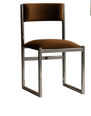 An armless dining chair featuring a minimalist design with a polished metal frame and upholstered se… — 3D model