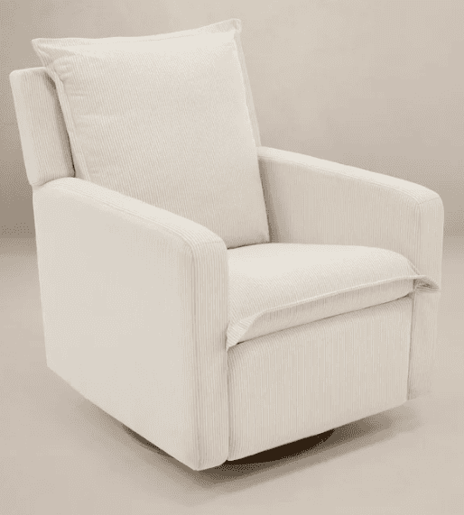 An inviting cream-colored upholstered armchair featuring a plush corduroy fabric. The chair exhibits… — 3D model