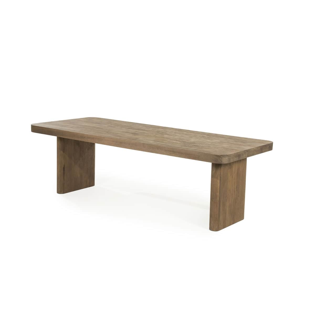 A long, rectangular wooden bench with a thick, solid top and two rectangular legs that are integrate… — free STL 3D model