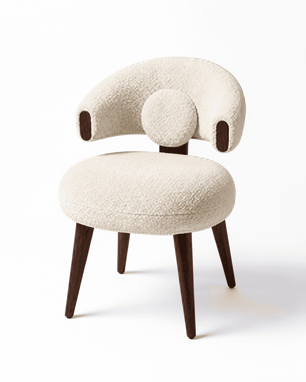 A compact, upholstered accent chair featuring a circular seat, a curved backrest, and four tapered w… — free OBJ 3D model