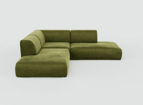 A modular sectional sofa with a modern, low-profile design. It features a rounded corner unit on the… — 3D model