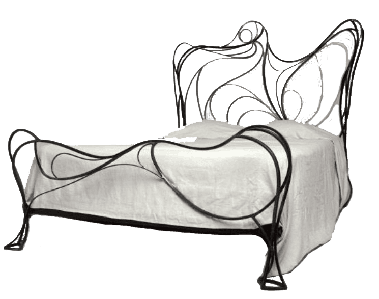 A metal bed frame with an ornate, flowing headboard and footboard. The frame is constructed from dar… — free BLEND 3D model
