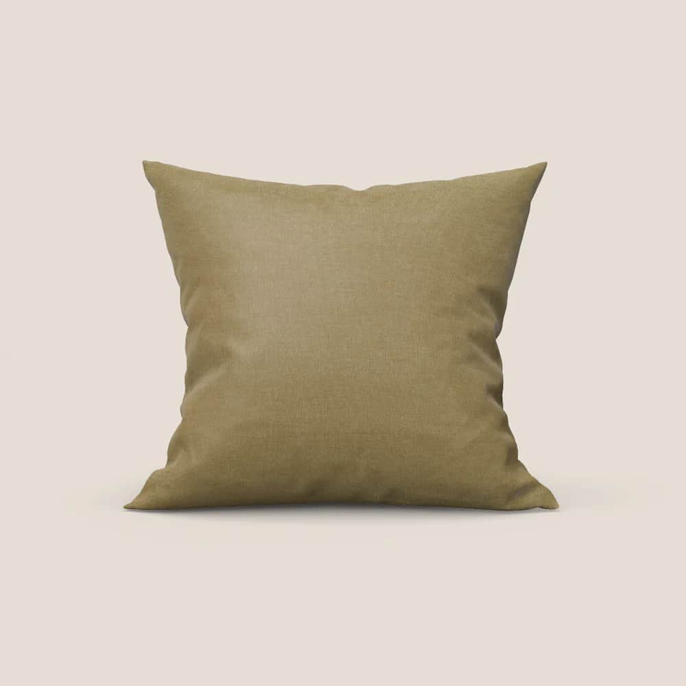 A square-shaped cushion with a textured fabric cover in a muted olive-green or khaki color. The cush… — 3D model