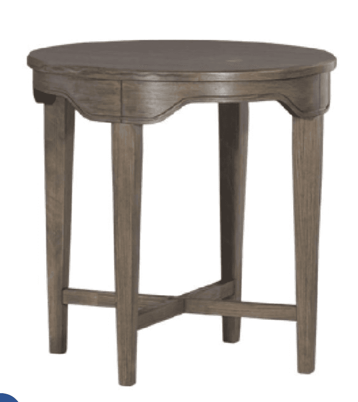 A round accent table featuring a distressed greyish-brown wood finish. The tabletop is circular, and… — 3D model