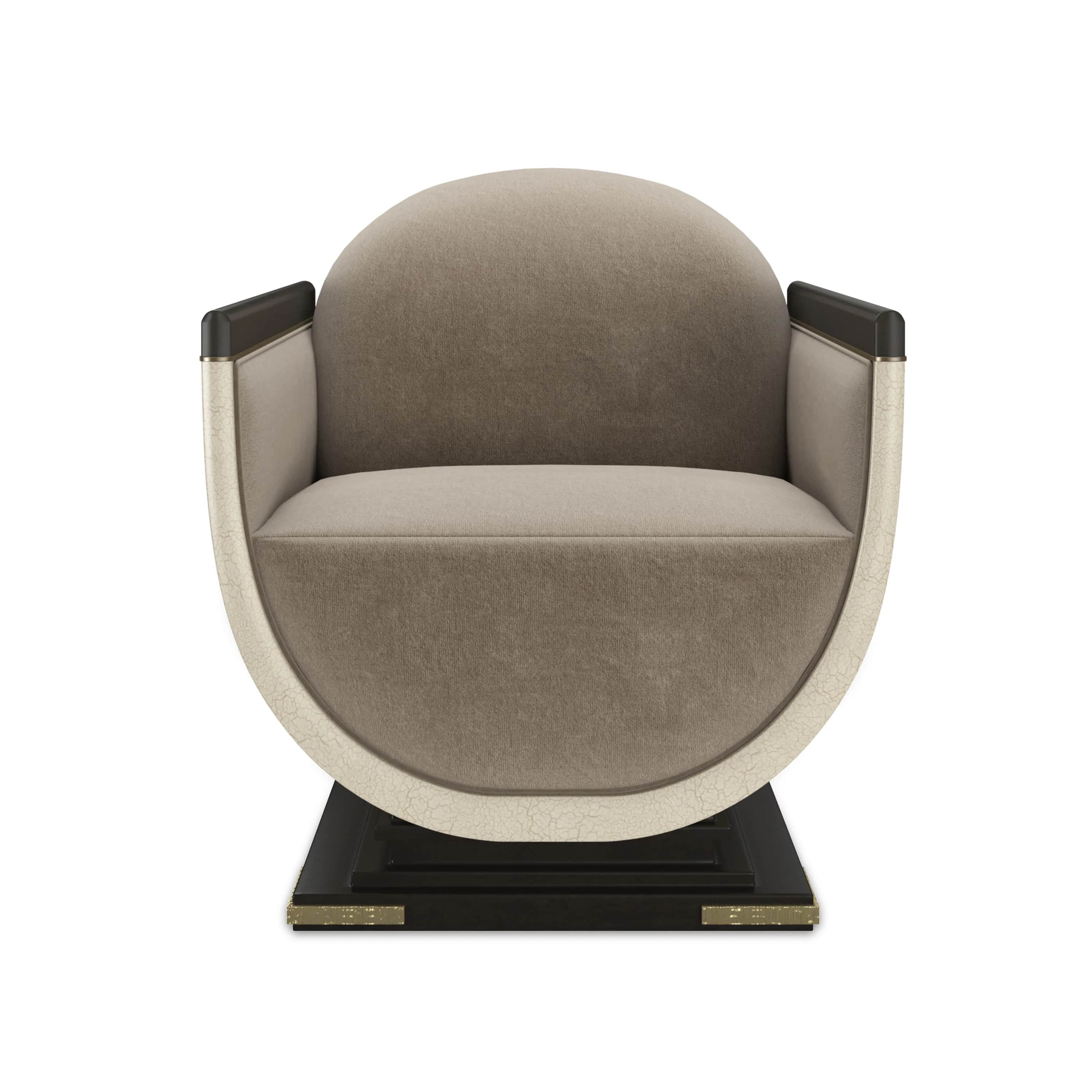 An Art Deco inspired barrel-shaped accent chair, featuring a plush upholstered interior in a neutral… — 3D model