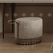A cylindrical upholstered ottoman featuring a two-tone design. The upper body is covered in light be… — 3D model