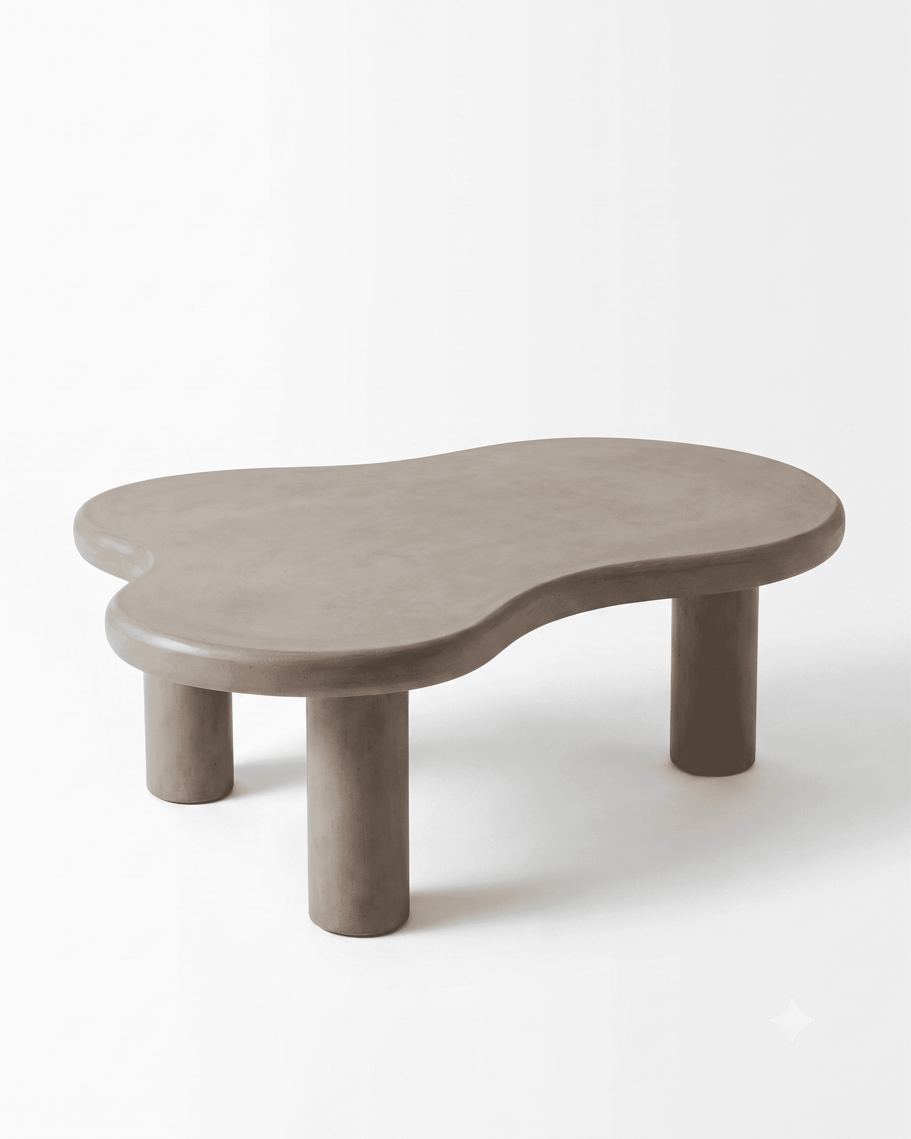 A low-profile coffee table with an irregular, organic, kidney-bean-like tabletop made from a matte,… — free FBX 3D model