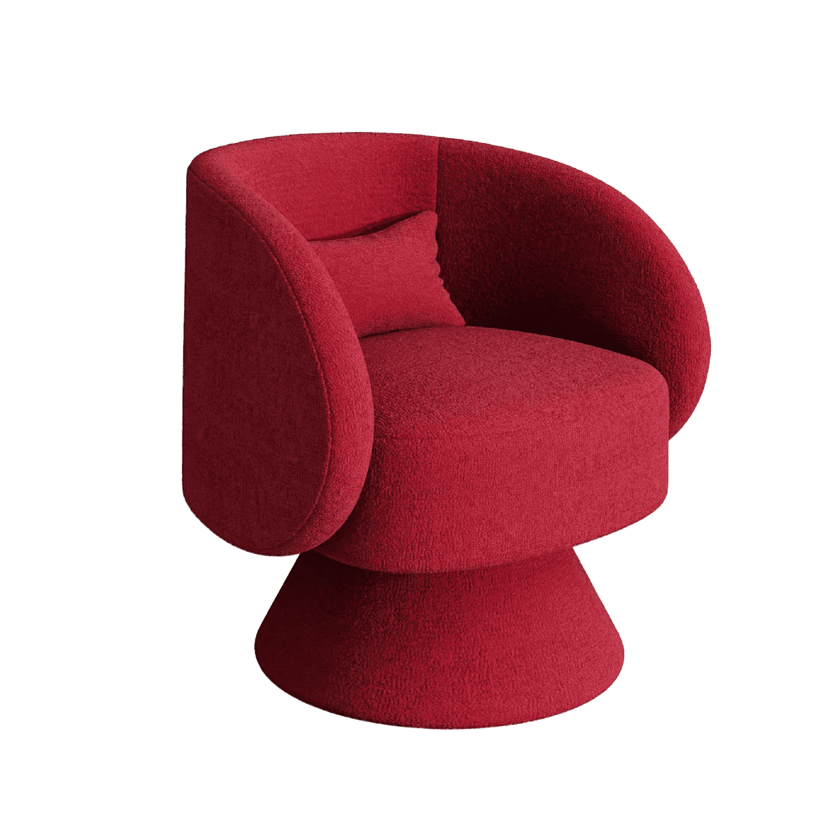 A plush, rounded armchair upholstered in a textured red fabric. It features a high, enveloping backr… — 3D model