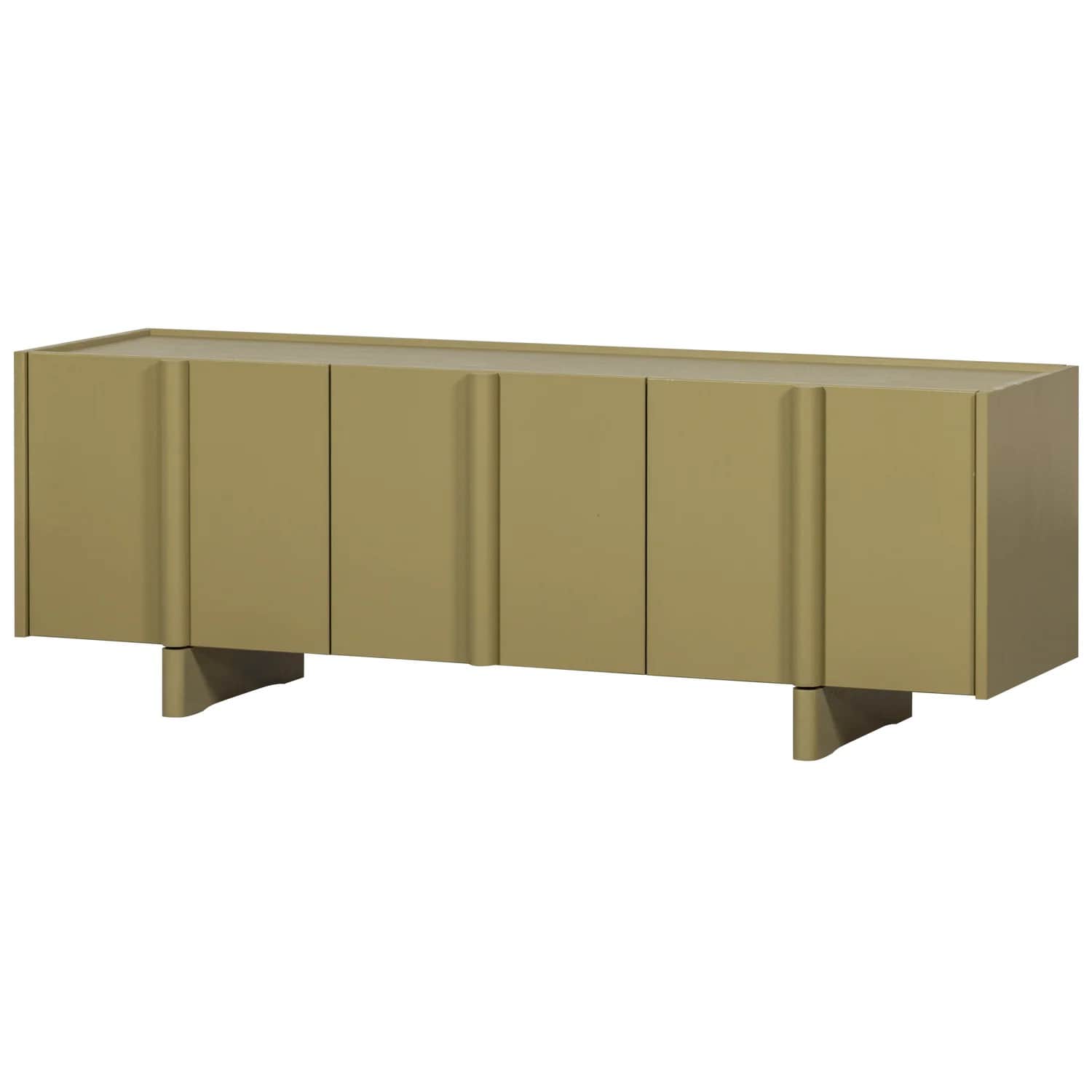 A credenza featuring a rectangular top surface and a body with four doors. The doors have vertical f… — 3D model