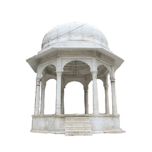 A white marble gazebo with a domed roof, octagonal base, and ornate carvings. It features decorative… — 3D model
