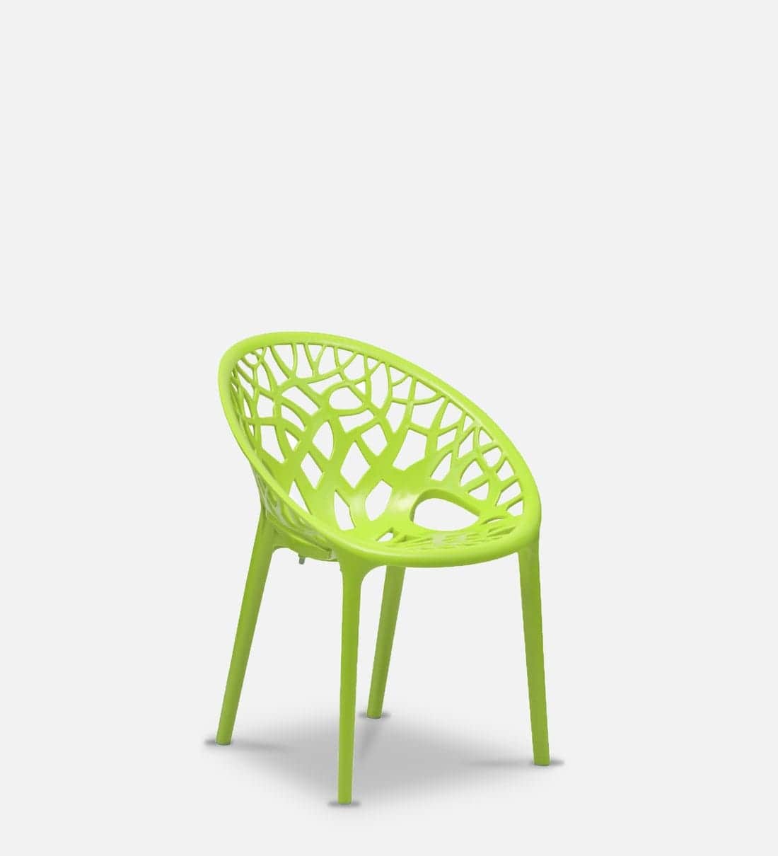 A bright lime green plastic chair featuring an intricate, organic cutout design across its backrest… — free FBX 3D model