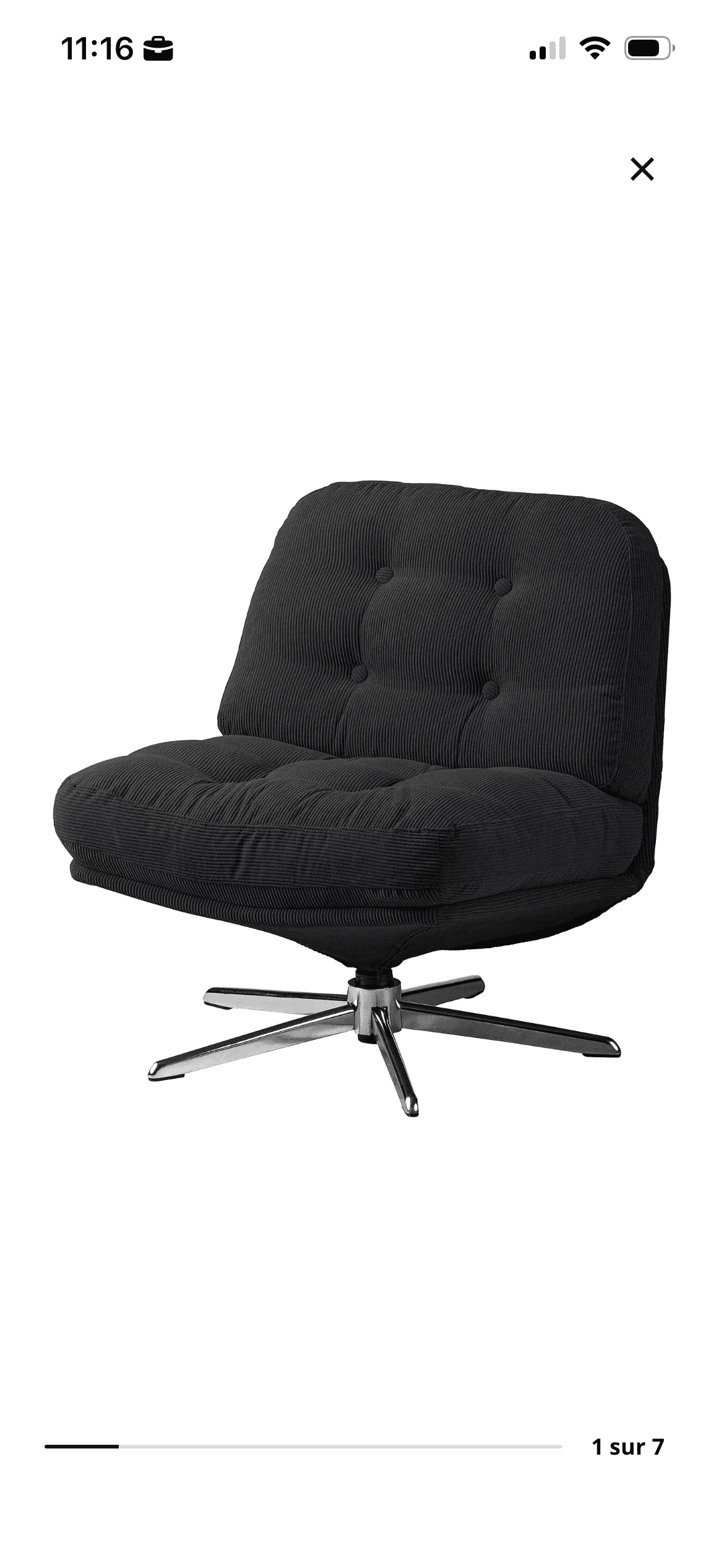 A contemporary lounge chair featuring a plush, tufted back and seat upholstered in dark corduroy fab… — free OBJ 3D model